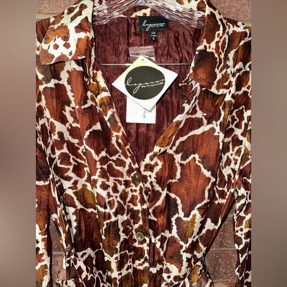 Lynn Richie Vintage NWT Crinkle Silk Giraffe Print Dress Prop Button Up Small - Picture 9 of 12